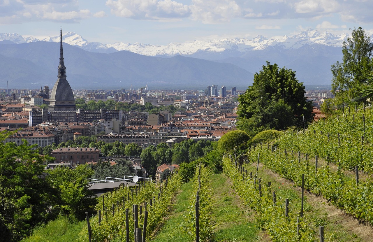 Vista panoramica di un pittoresco paese emiliano con colline verdi e architettura storica.